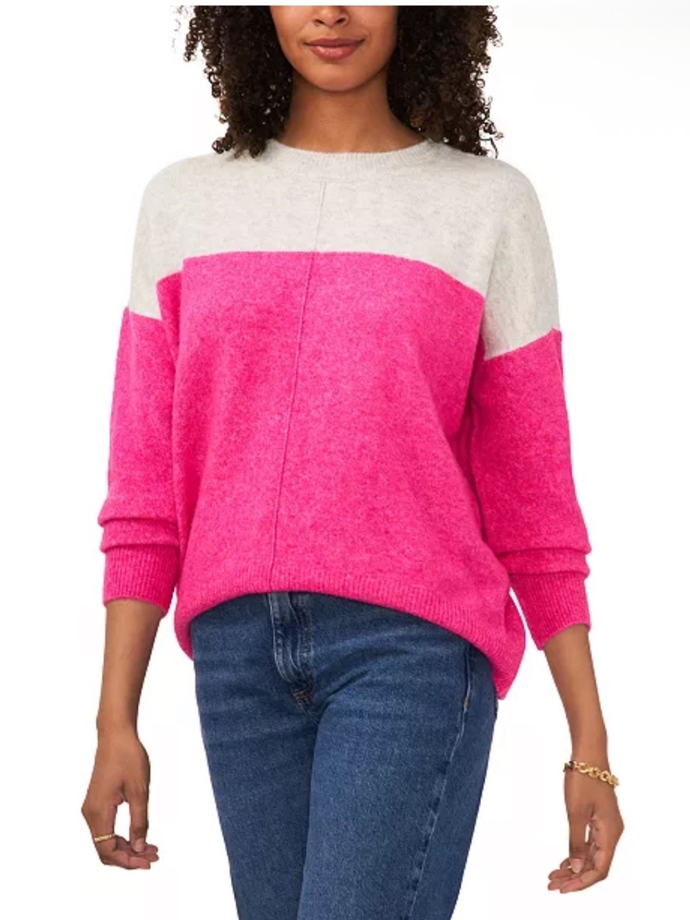 Vince Camuto Cozy Extended Shoulder Color Blocked Sweater in Grey Pink Size M